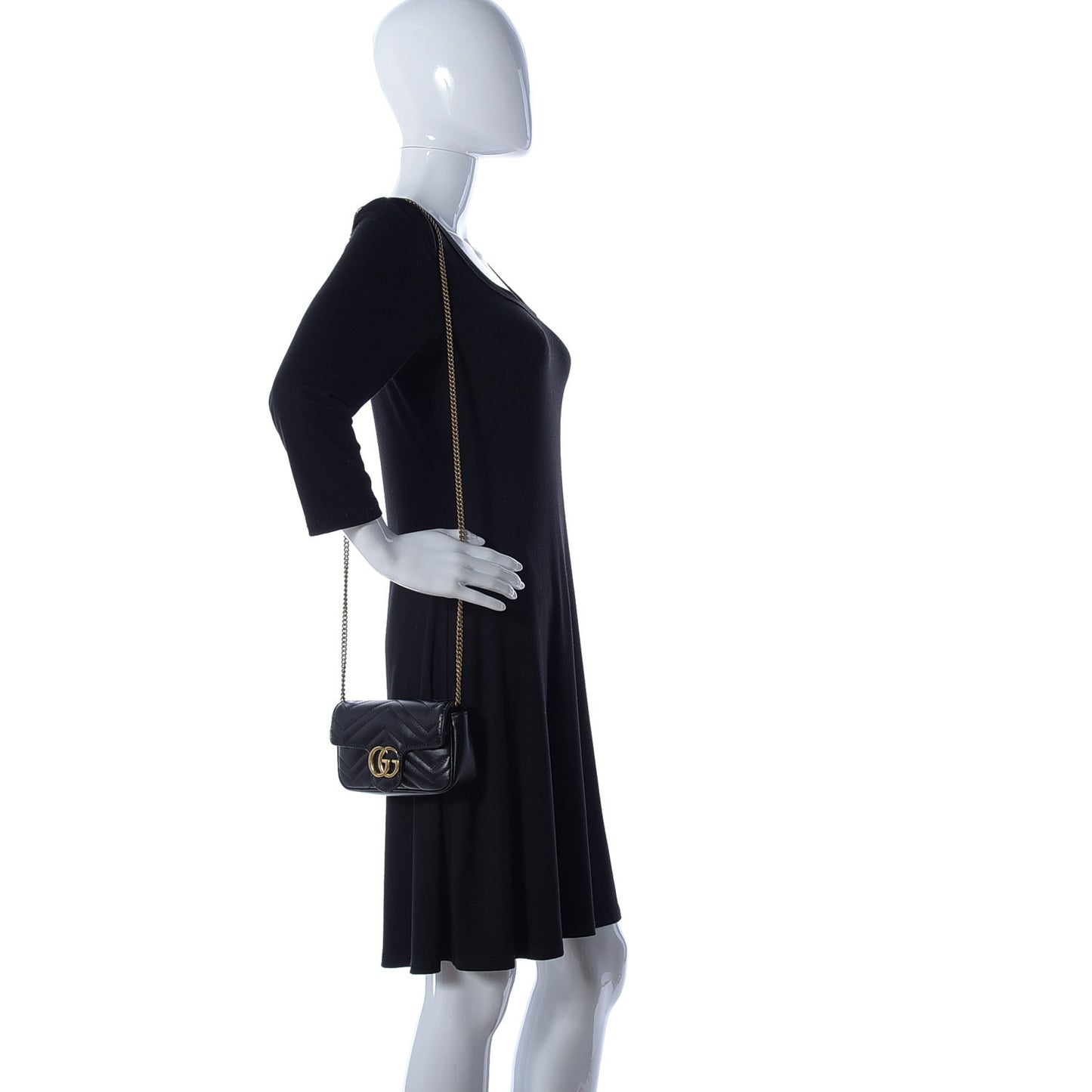 Calfskin Matelasse Super Mini GG Marmont Shoulder Bag Black