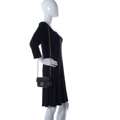 Gucci Calfskin Matelasse Super Mini GG Marmont Shoulder Bag Black 2 of 10