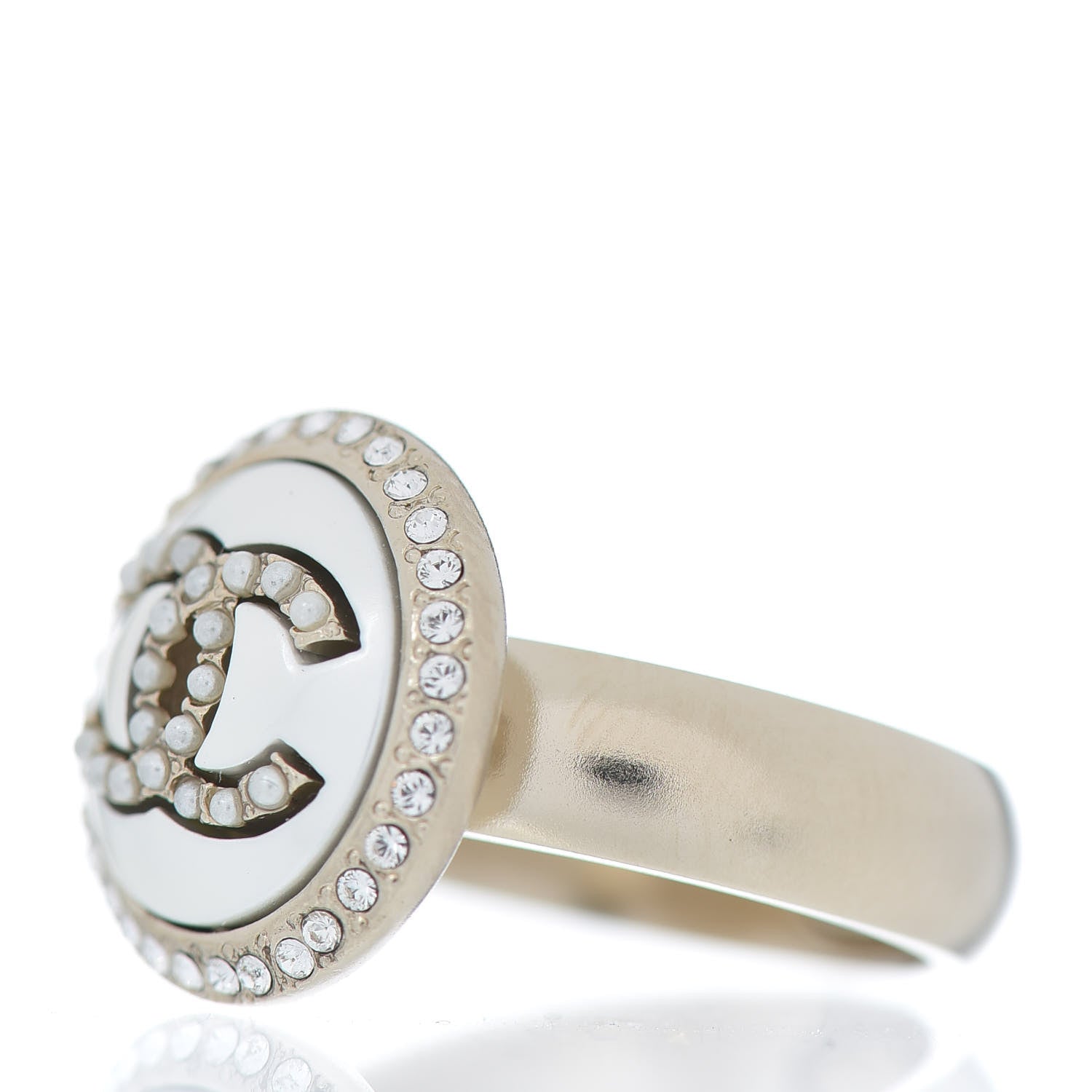 Chanel Pearl CC Ring 7 Gold White 3 of 5