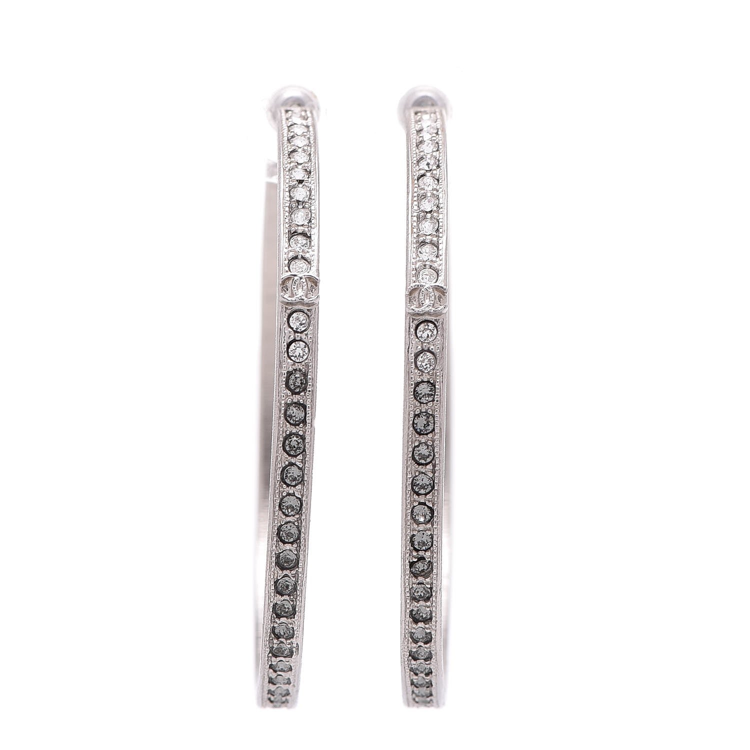 Chanel Crystal CC Large Hoop Earrings Grey Silver 1 of 5