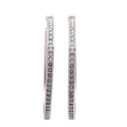 Chanel Crystal CC Large Hoop Earrings Grey Silver 1 of 5
