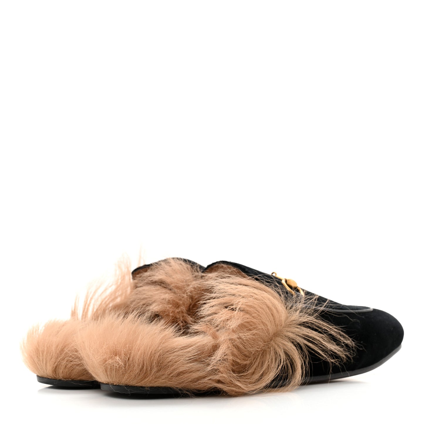 Velvet Fur Womens Princetown Slippers 38.5 Black