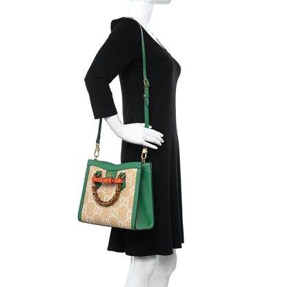 Gucci Raffia Textured Dollar Calfskin Web GG Monogram Small Diana Tote Bag Natural White New Shamarock Deep Orange 2 of 10