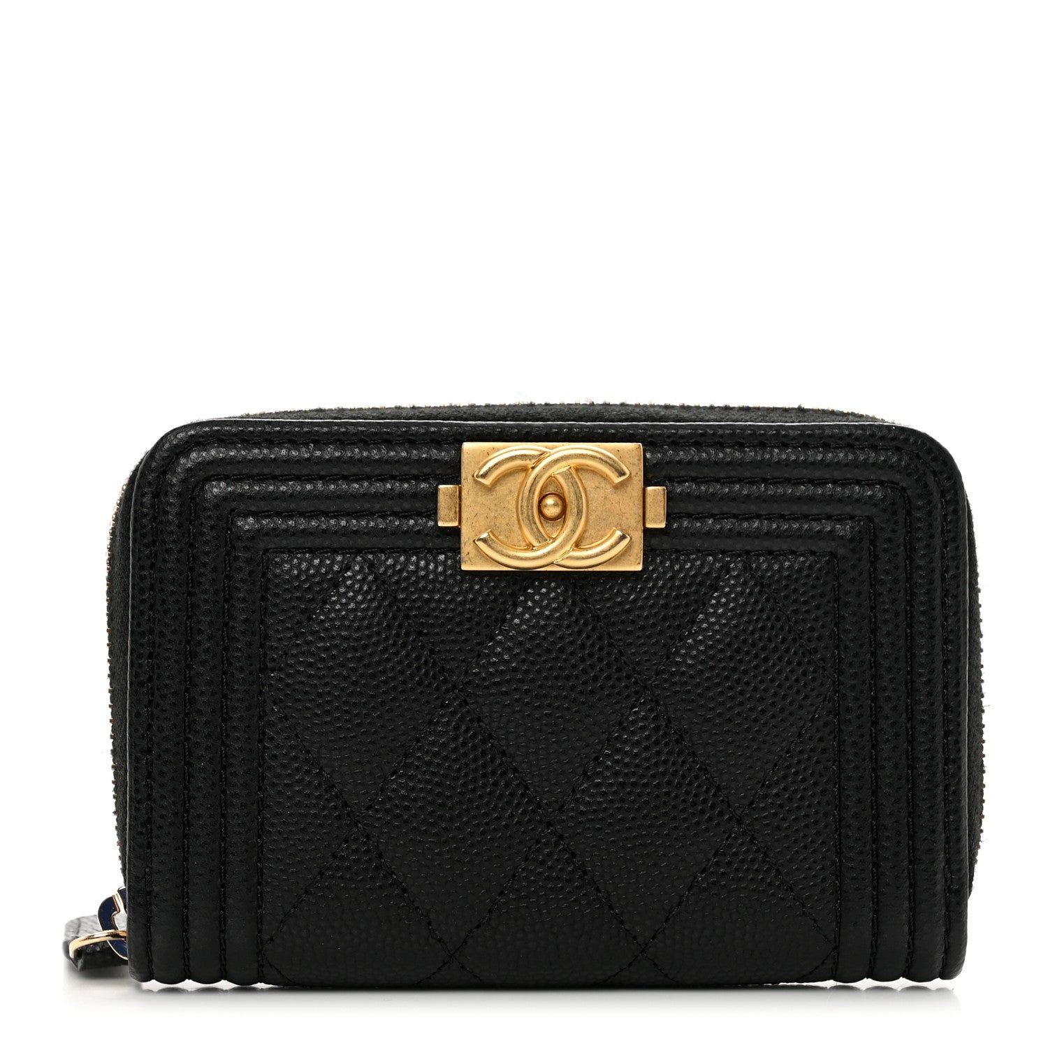 Chanel Caviar Quilted Boy Zip Around Coin Purse Wallet Black 1 of 8