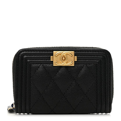 Chanel Caviar Quilted Boy Zip Around Coin Purse Wallet Black 1 of 8