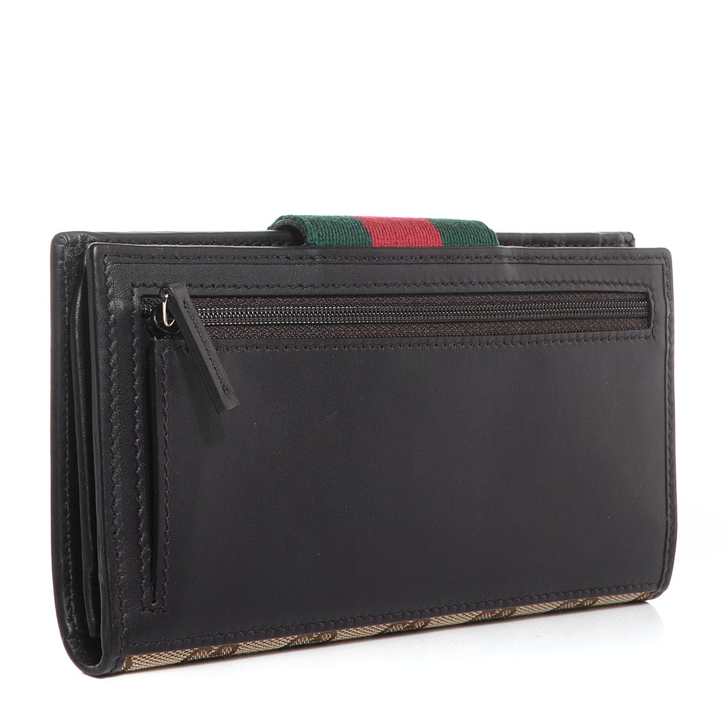 Monogram Calfskin Ladies Web Continental Wallet Beige Ebony Cocoa