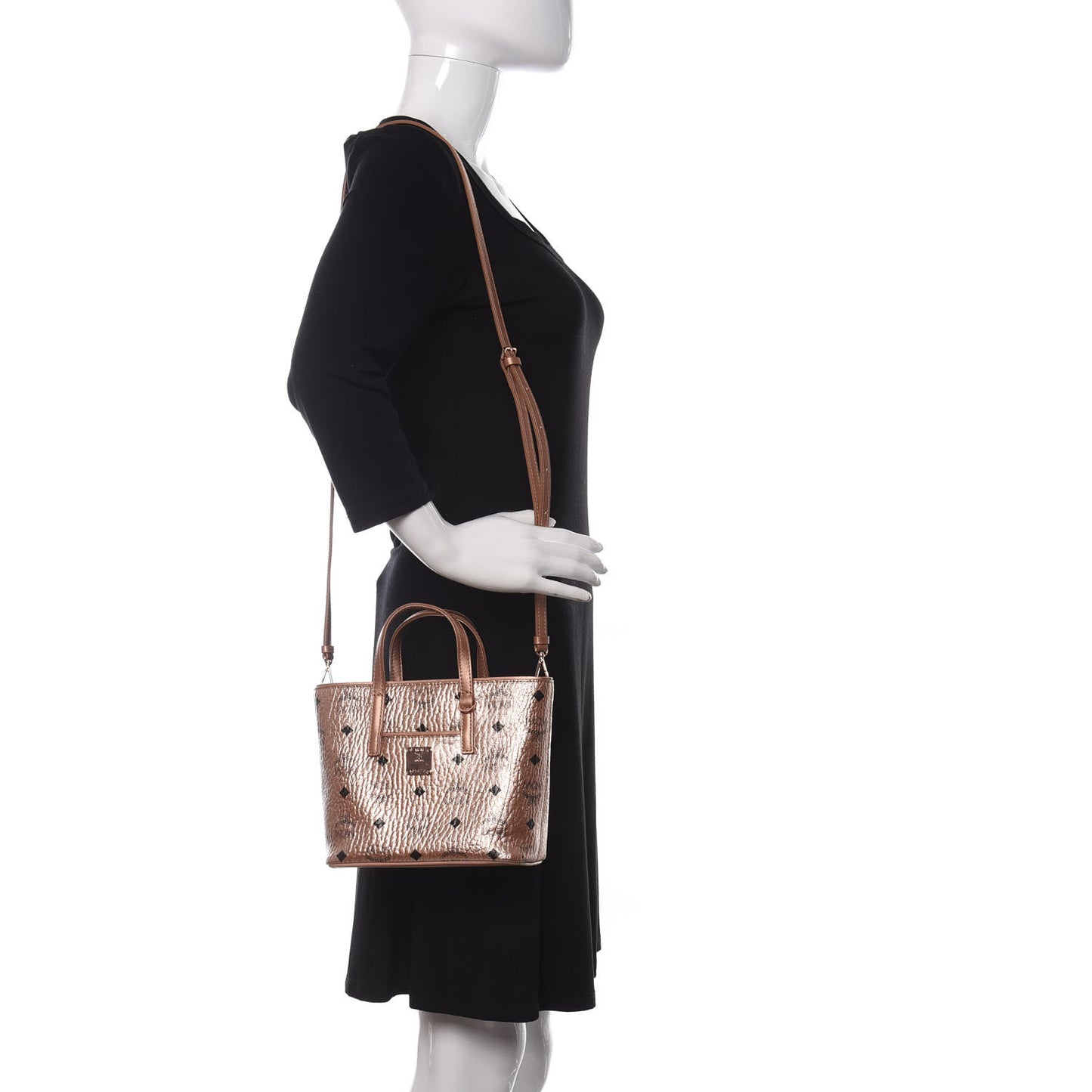 Metallic Visetos Mini Anya Top Zip Shopper Tote Champagne Gold