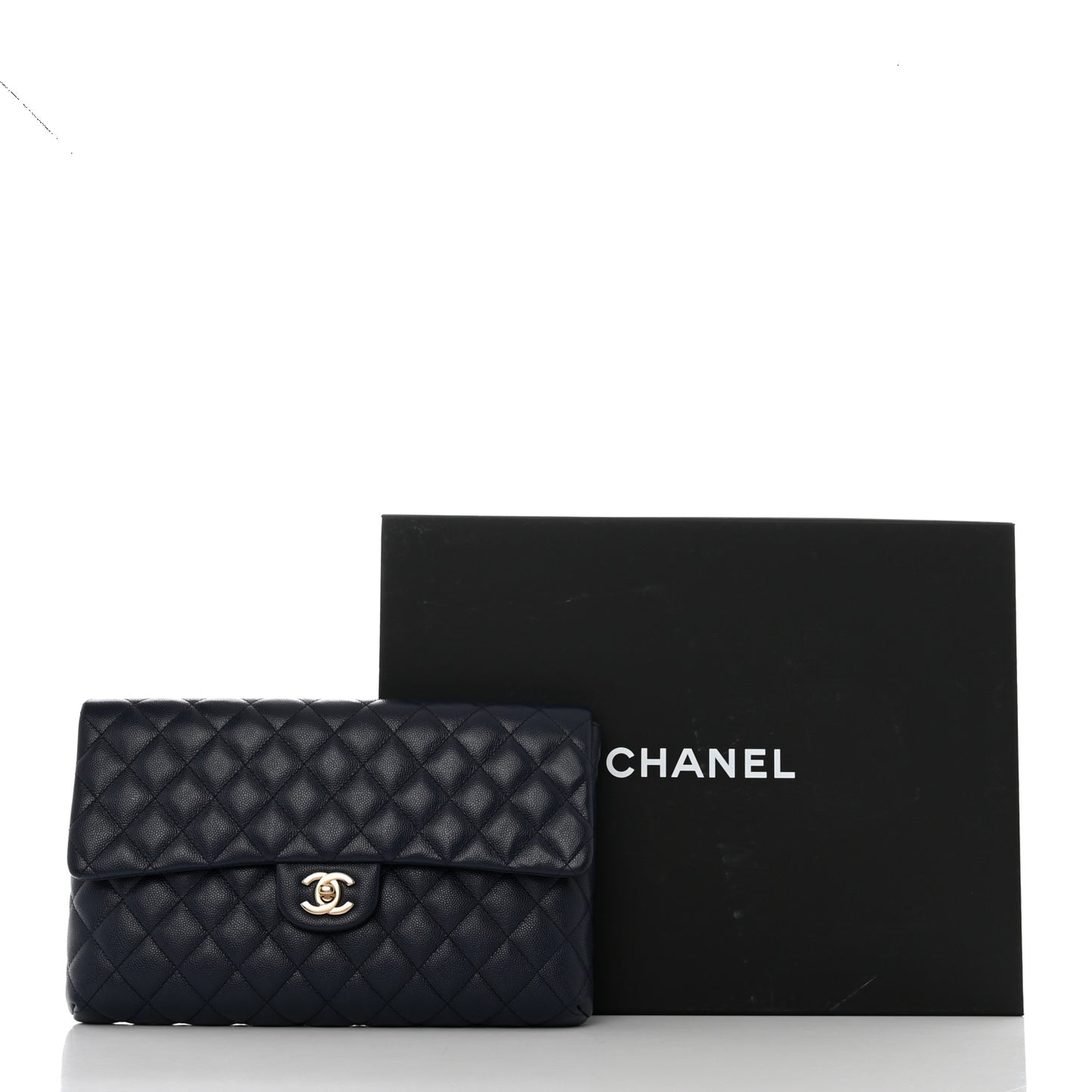 Caviar Quilted Flap Clutch Navy