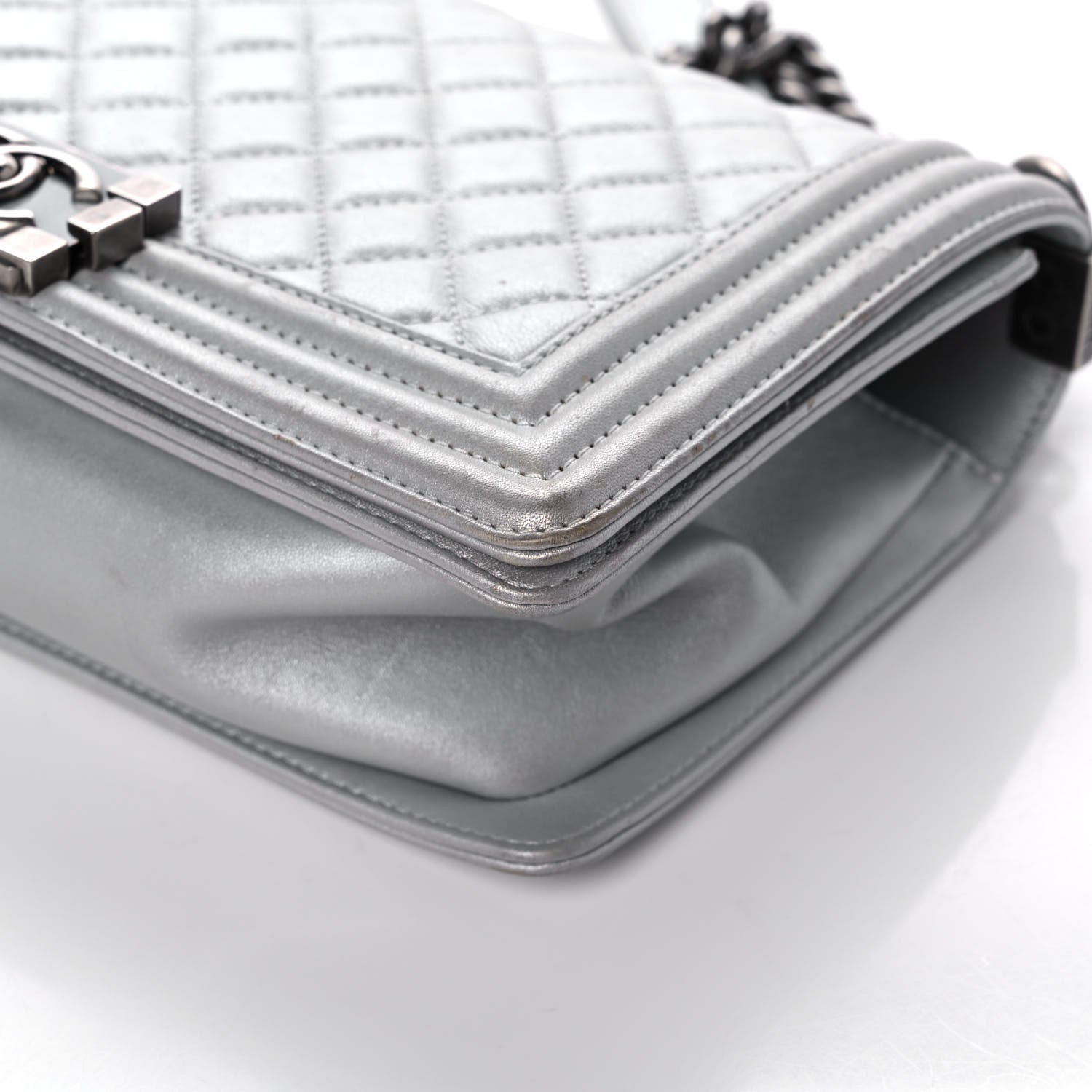 Chanel Metallic Lambskin Quilted Medium Boy Flap Silver 9 of 11