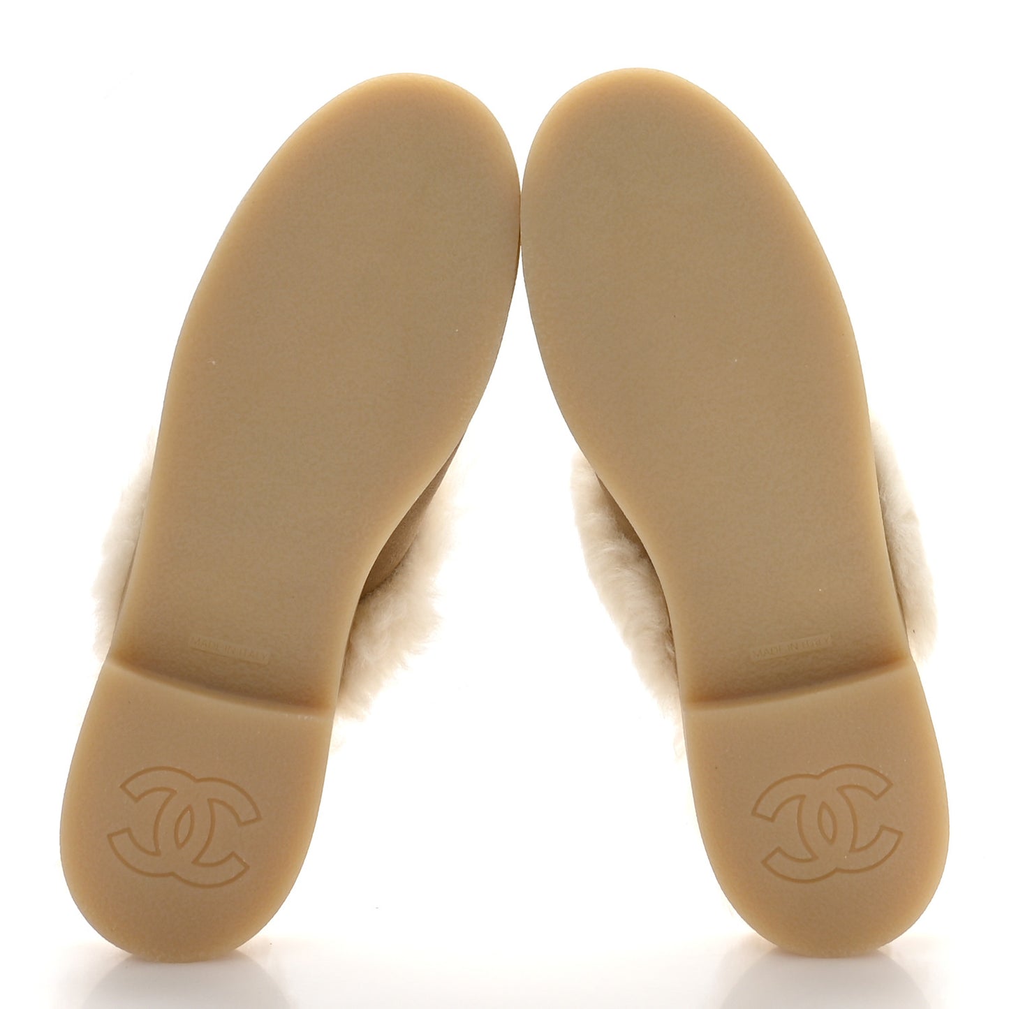 Suede Shearling CC Cap Toe Mules 41 Beige Black