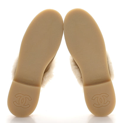 Chanel Suede Shearling CC Cap Toe Mules 41 Beige Black 6 of 8
