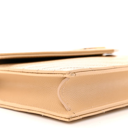Saint Laurent Grain De Poudre Matelasse Chevron Monogram Envelope Chain Wallet Nude Powder 9 of 10