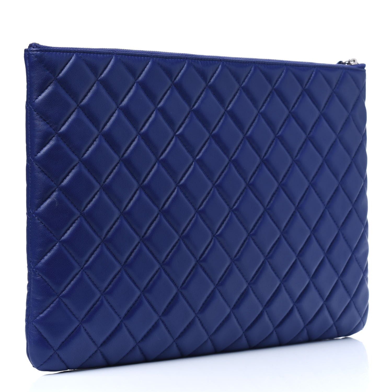 Chanel Lambskin Quilted Large Cosmetic Case Blue 3 of 13
