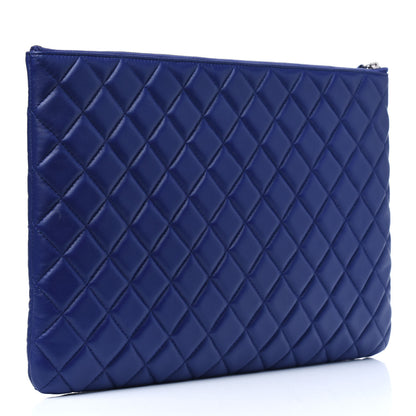 Chanel Lambskin Quilted Large Cosmetic Case Blue 3 of 13