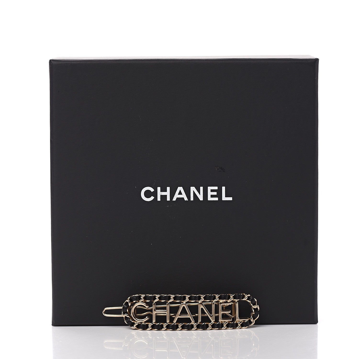 Chanel Metal Lambskin Vintage Allure Logo Hair Clip Black Gold 4 of 4