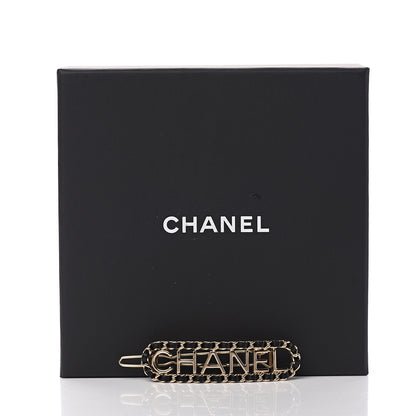 Chanel Metal Lambskin Vintage Allure Logo Hair Clip Black Gold 4 of 4
