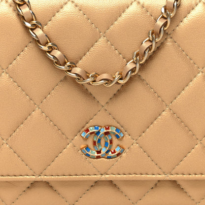 Chanel Metallic Lambskin Quilted Enamel Wallet On Chain WOC Gold 9 of 13