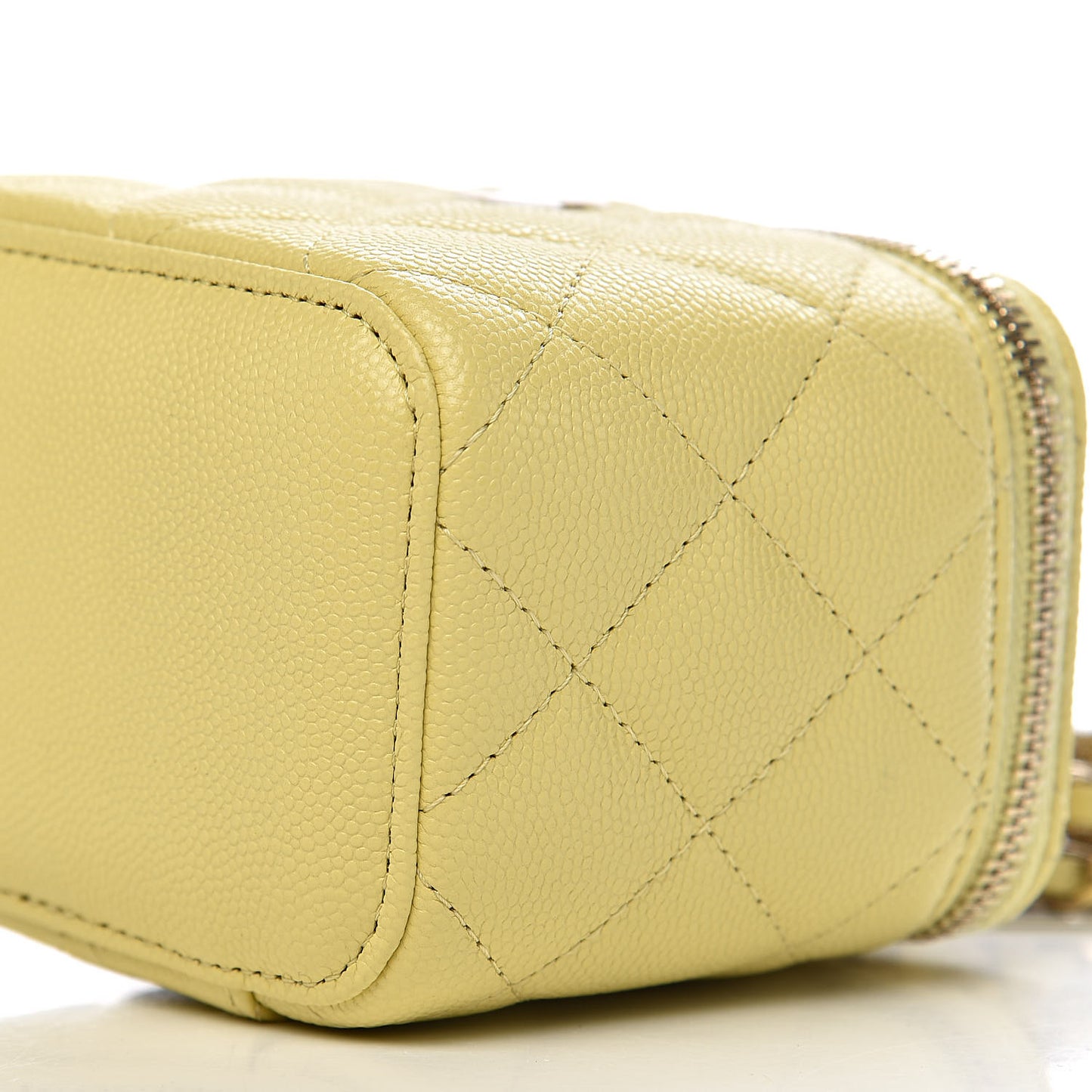 Caviar Quilted Mini Vanity Case With Chain Light Yellow
