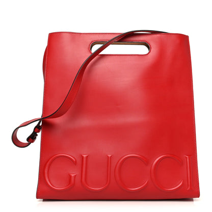 Gucci Calfskin Embossed Medium XL Tote Red 1 of 5