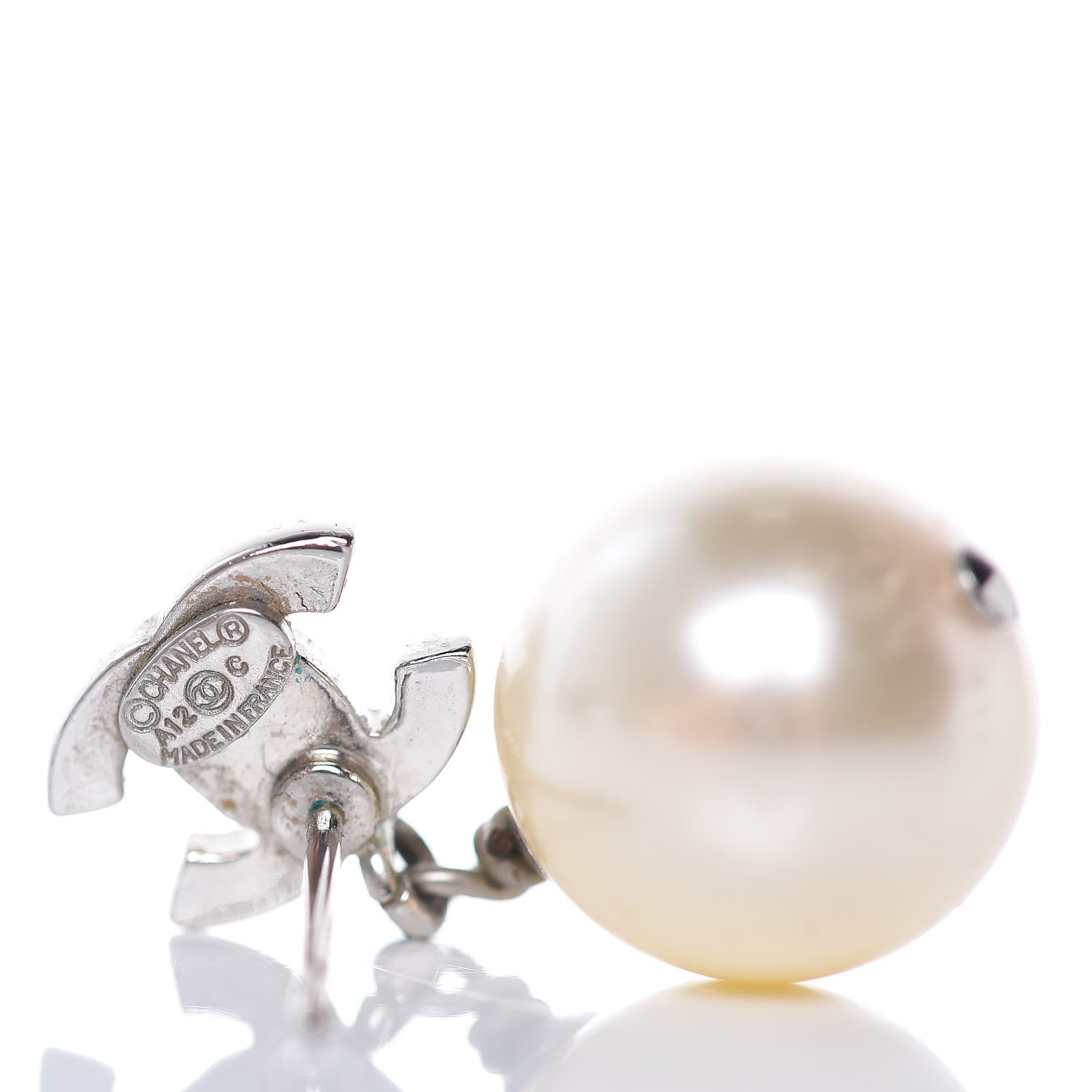 Chanel Crystal Pearl CC Drop Earrings Silver 3 of 5
