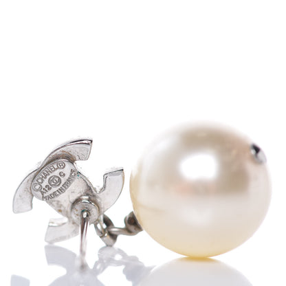 Chanel Crystal Pearl CC Drop Earrings Silver 3 of 5