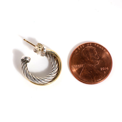 David Yurman Sterling Silver 18K Yellow Gold 17mm Crossover Cable Hoop Earrings 2 of 6