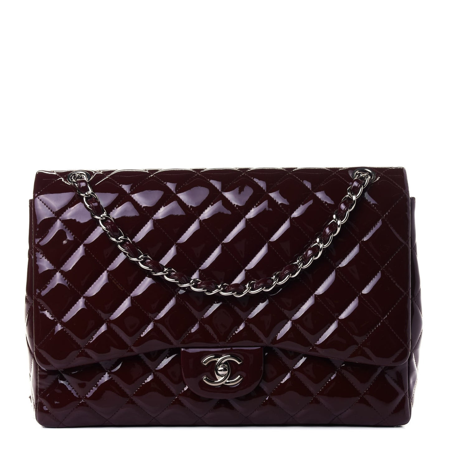 Patent Quilted Maxi Single Flap Dark Red