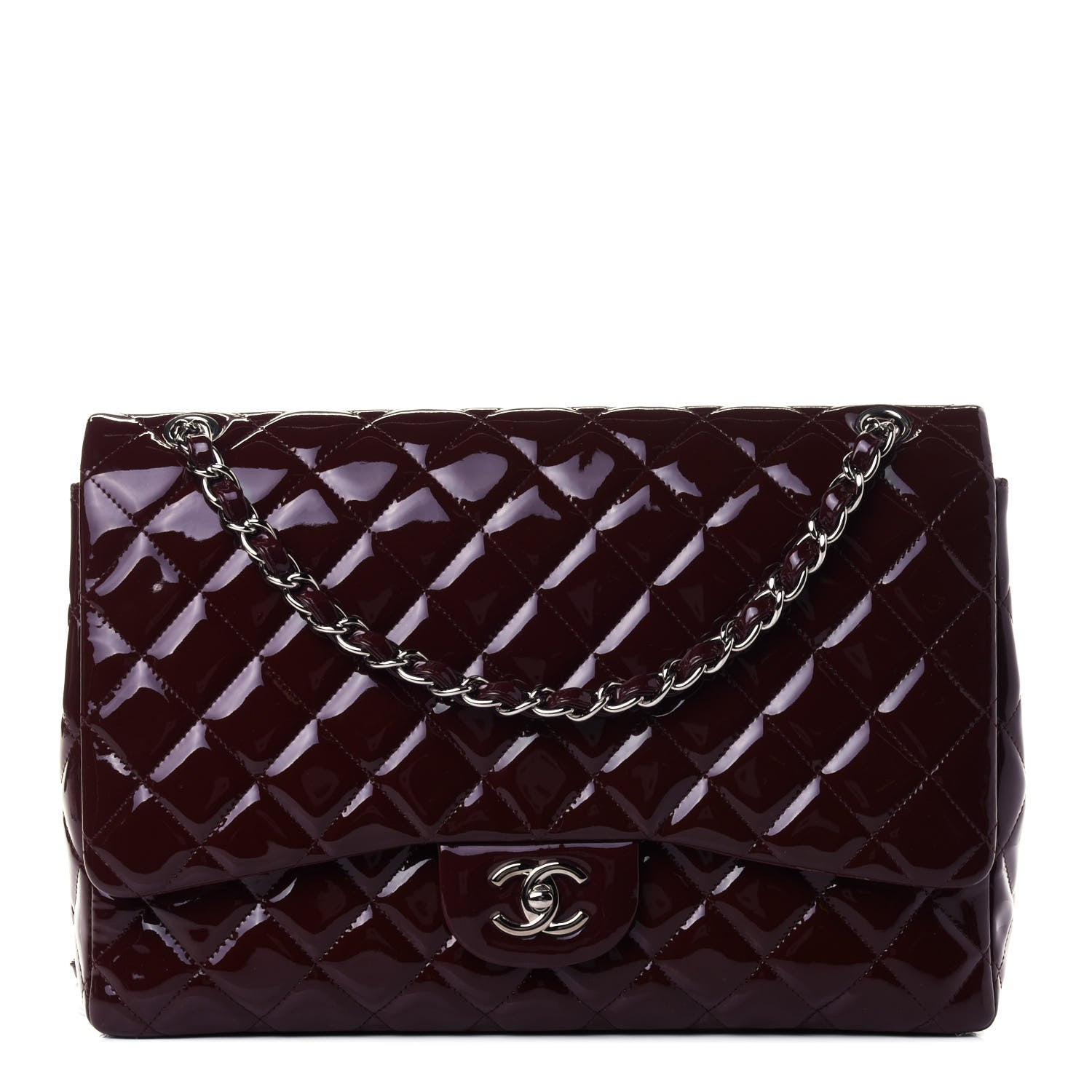 Chanel Patent Quilted Maxi Single Flap Dark Red 1 of 4