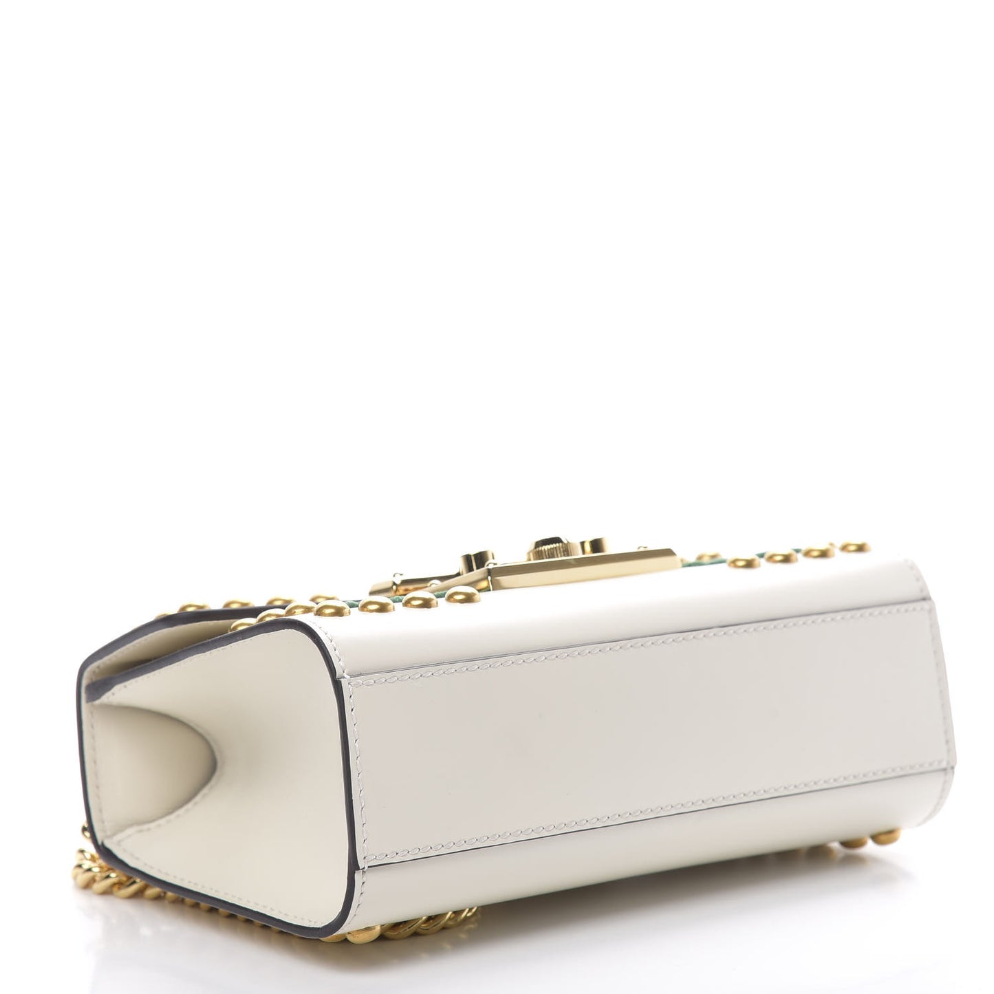 Calfskin Floral Embroidered Small Padlock Shoulder Bag White