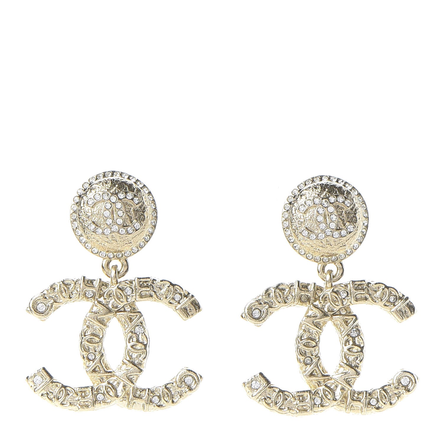 Chanel Crystal CC Drop Earrings Gold 1 of 5