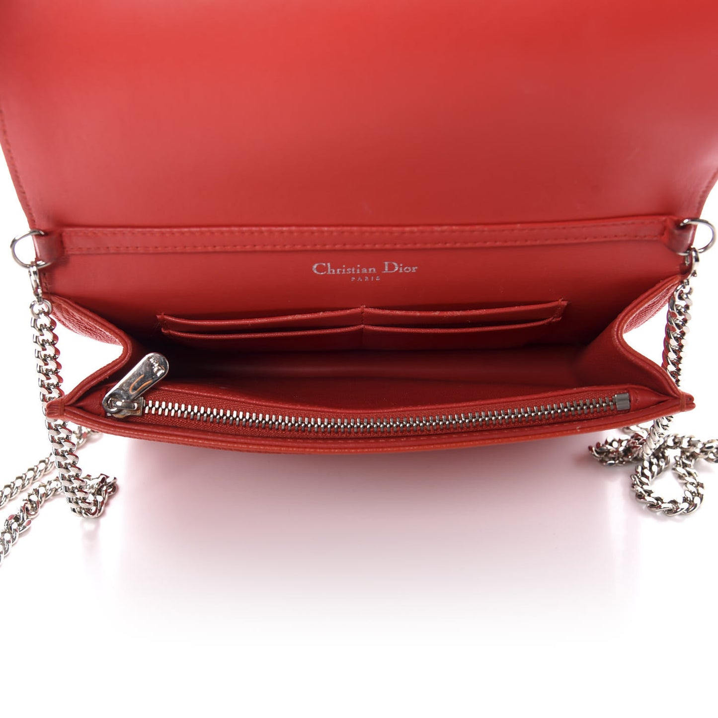 Grained Calfskin Diorama Wallet on Chain Pouch Red