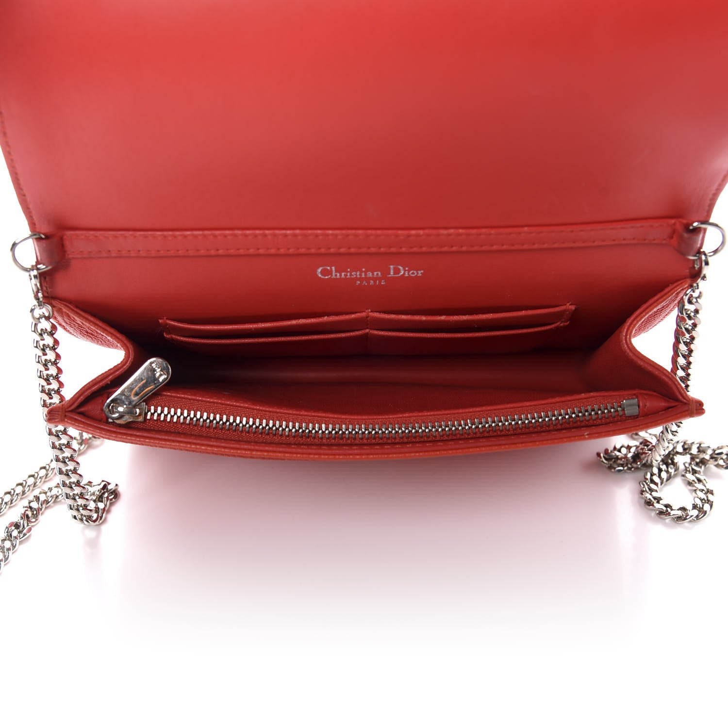 Christian Dior Grained Calfskin Diorama Wallet on Chain Pouch Red 5 of 13