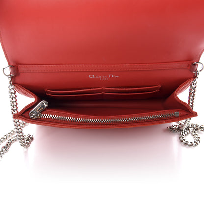 Christian Dior Grained Calfskin Diorama Wallet on Chain Pouch Red 5 of 13