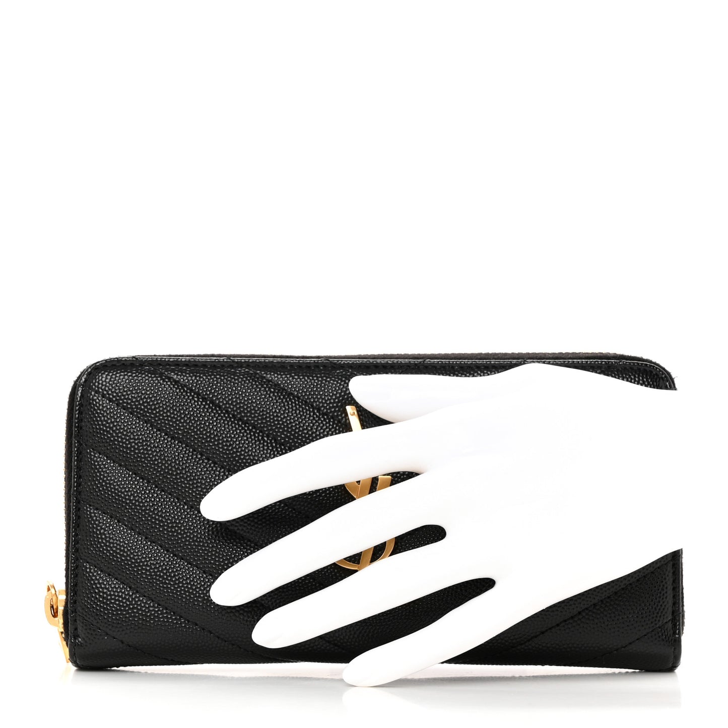 Grain De Poudre Matelasse Chevron Monogram Zip Around Wallet Black