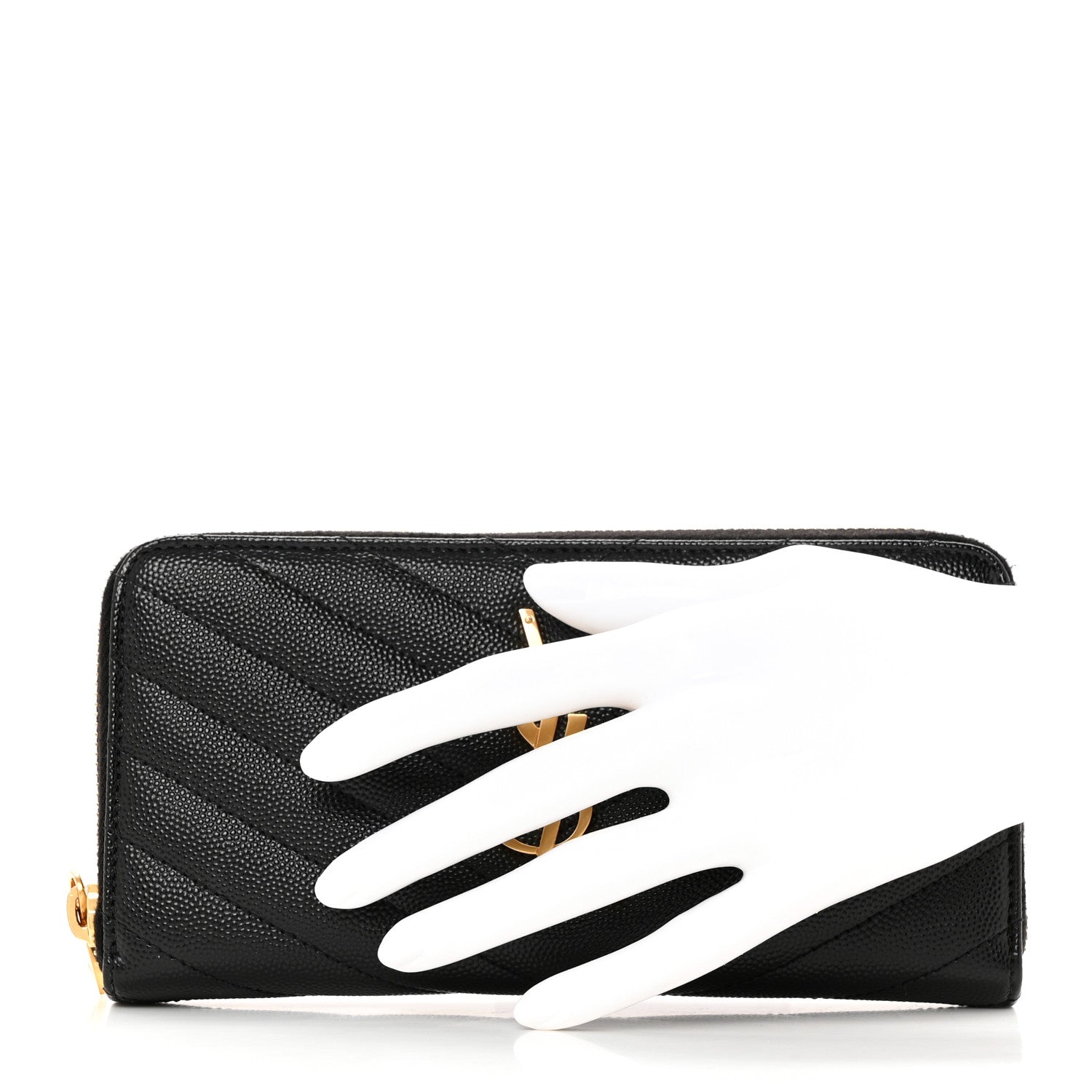 Saint Laurent Grain De Poudre Matelasse Chevron Monogram Zip Around Wallet Black 2 of 10