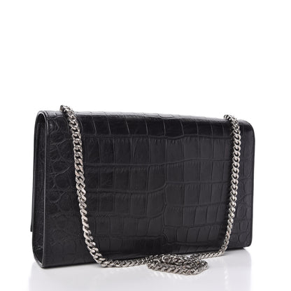 Saint Laurent Calfskin Crocodile Embossed Medium Classic Monogram Kate Tassel Satchel Black 3 of 10