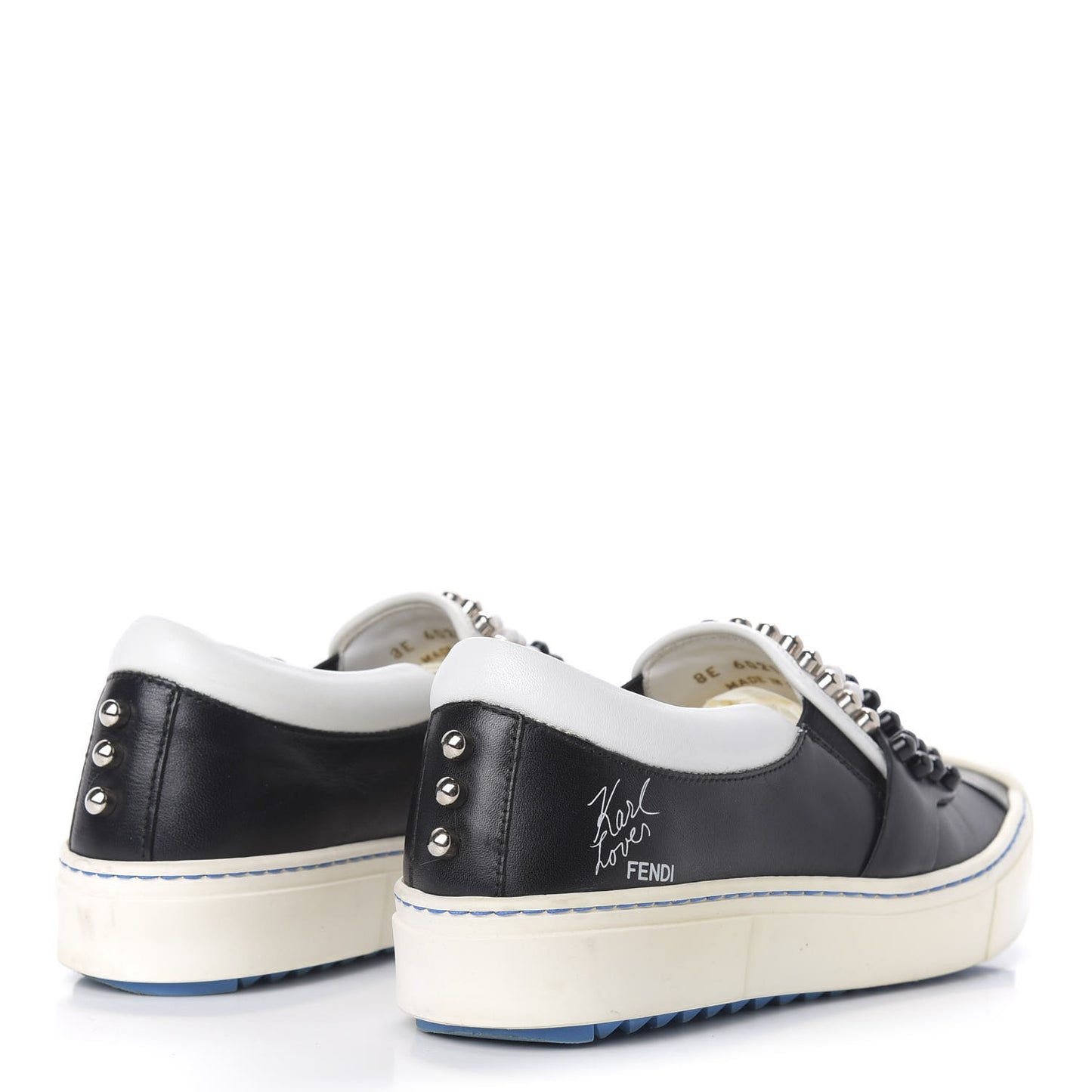 Calfskin Studded Karlito Slip On Sneaker 35.5 Black