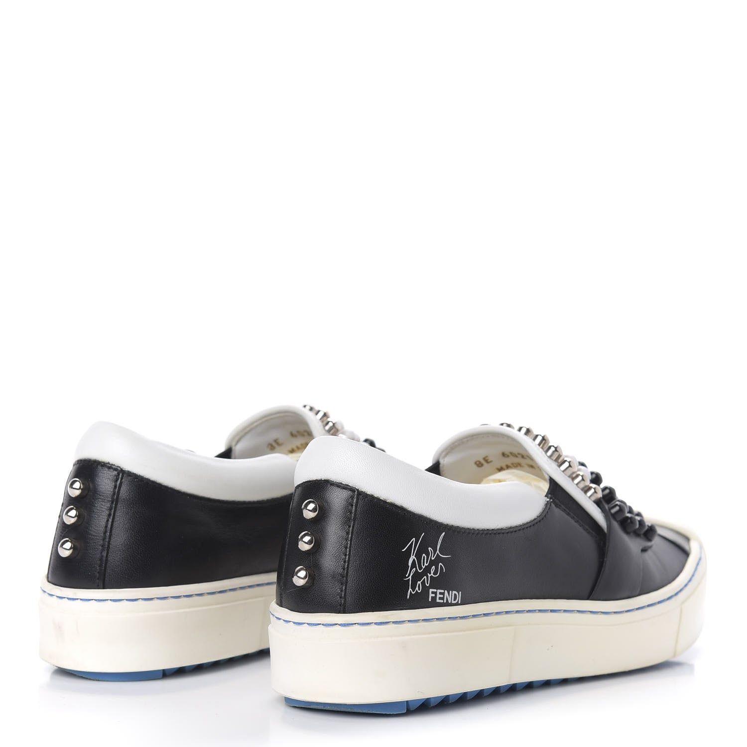 Fendi Calfskin Studded Karlito Slip On Sneaker 35.5 Black 4 of 9