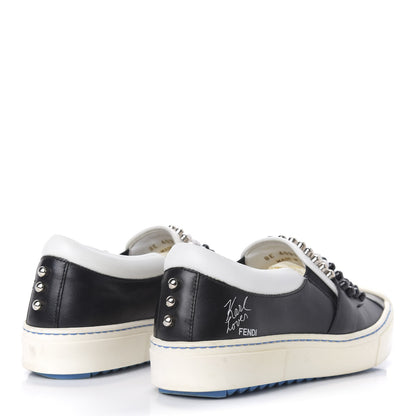 Fendi Calfskin Studded Karlito Slip On Sneaker 35.5 Black 4 of 9