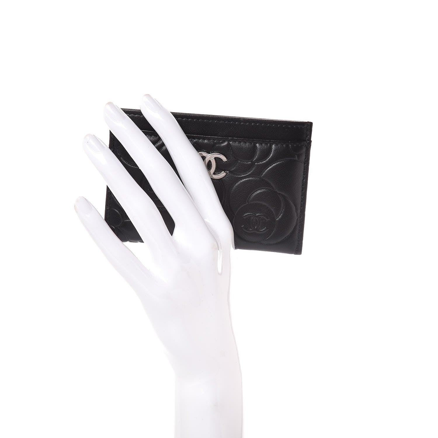 Chanel Lambskin Camellia Embossed Card Holder Black 2 of 9