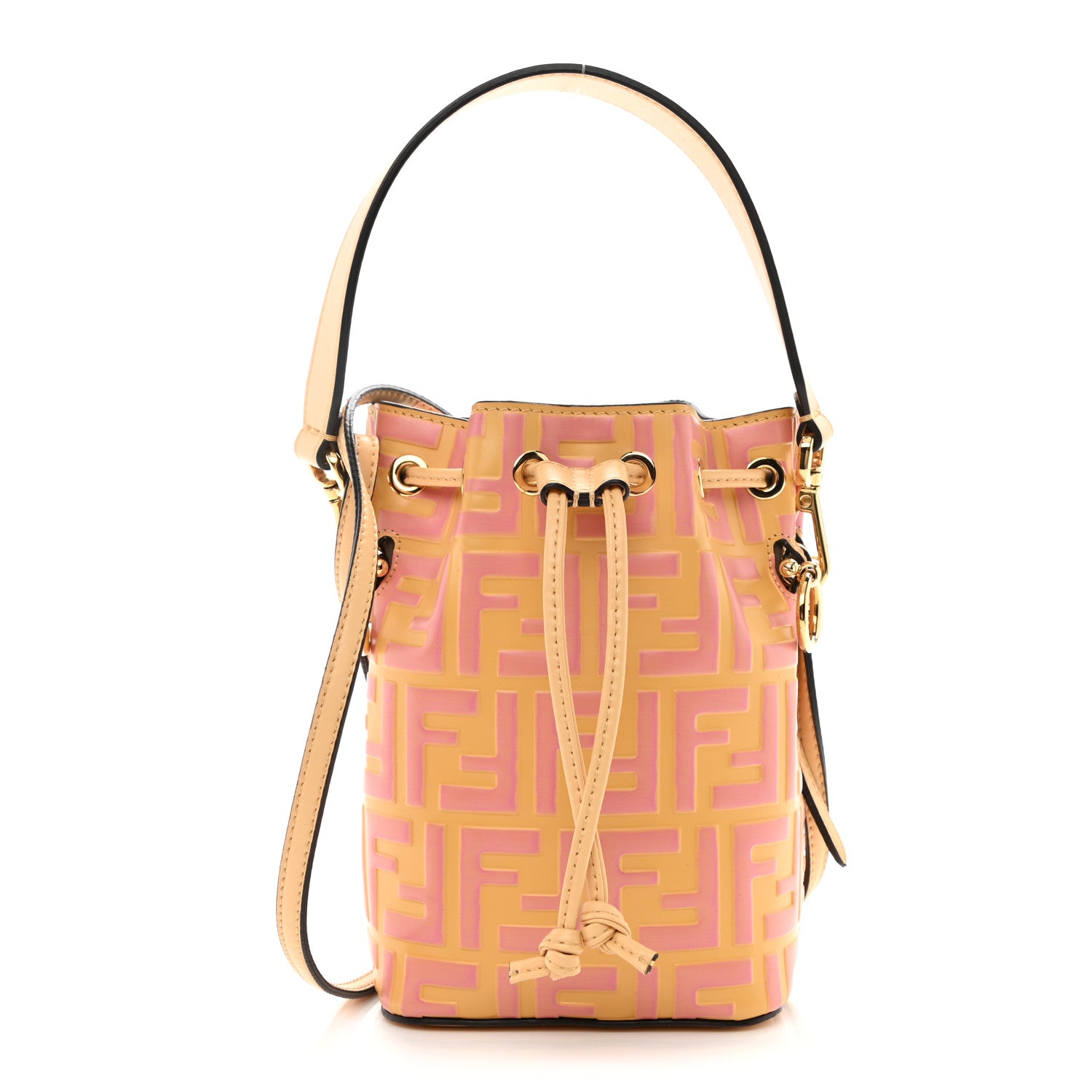 Fendi Vitello Liberty F is Fendi Bi-Color FF 1974 Embossed Mini Mon Tresor Bucket Bag Savana Lollypop 1 of 8