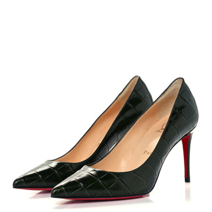 Christian Louboutin Calfskin Crocodile Embossed Kate 85 Pumps 35.5 Forest Night 2 of 9