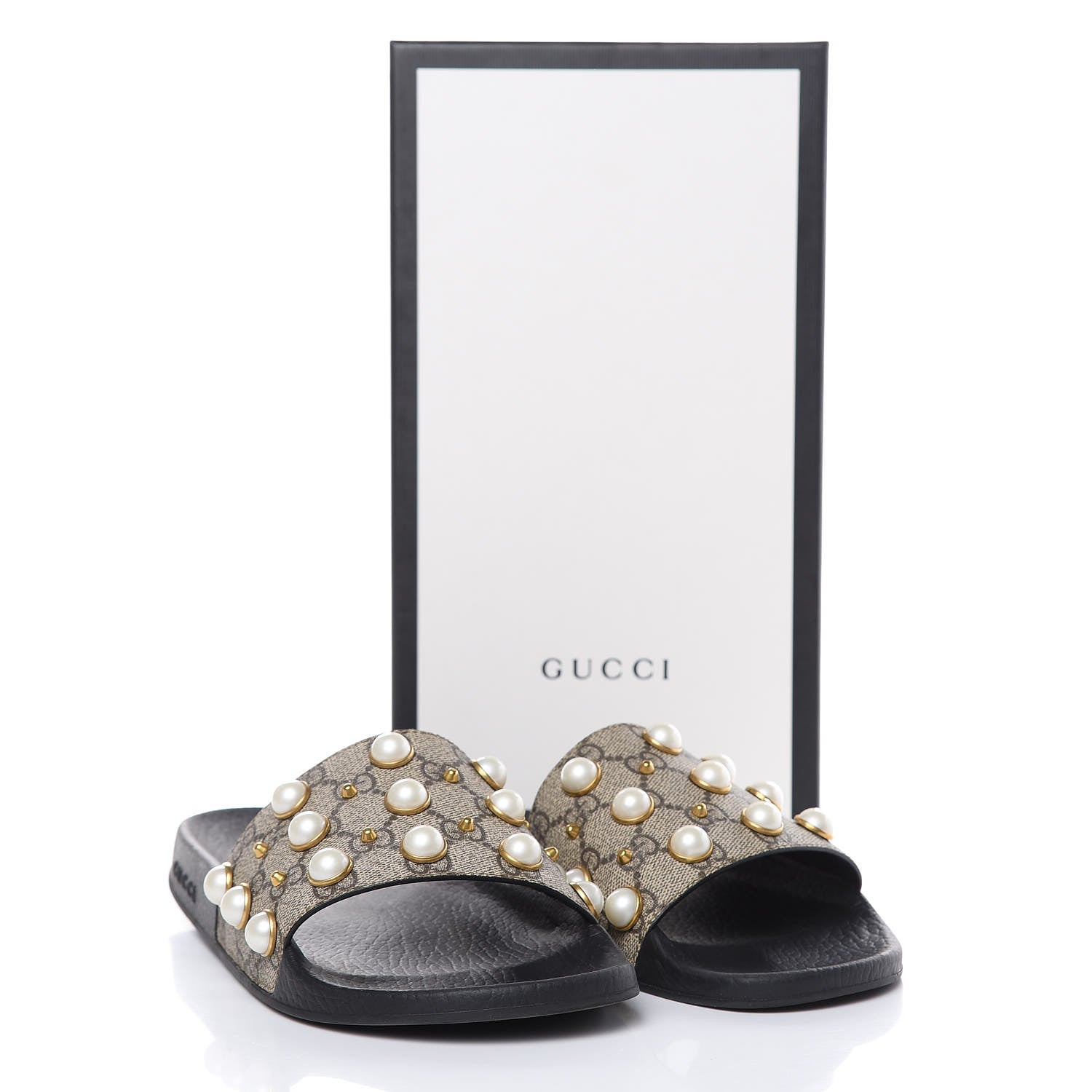 Gucci GG Supreme Monogram Pearls Womens Slide Sandals 40 Beige 8 of 8