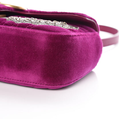 Gucci Velvet Matelasse Embroidered Mini GG Marmont Shoulder Bag Bordeaux 6 of 11