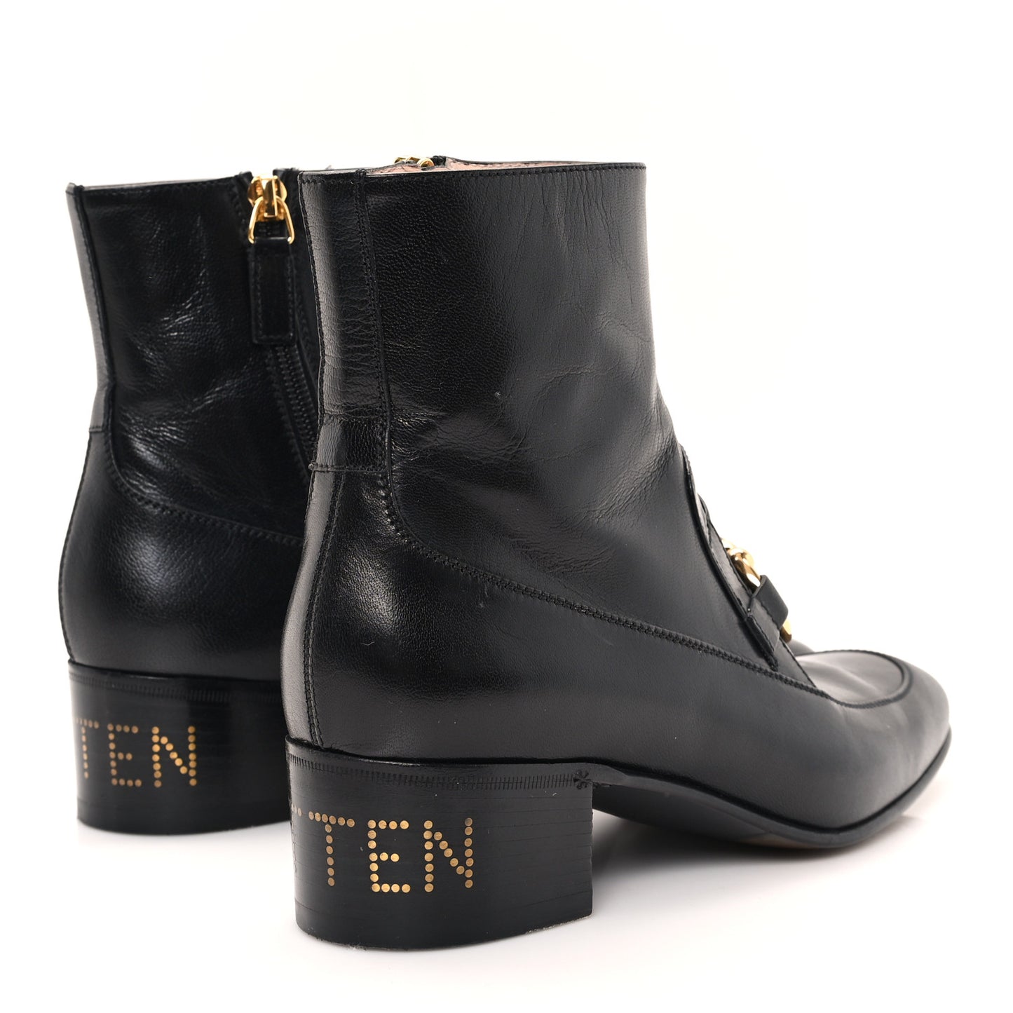 Goatskin Kitten Chain Horsebit Ankle Boots 37.5 Black
