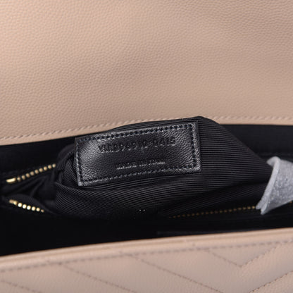Saint Laurent Grain De Poudre Matelasse Chevron Large Monogram Satchel Dark Beige 7 of 10
