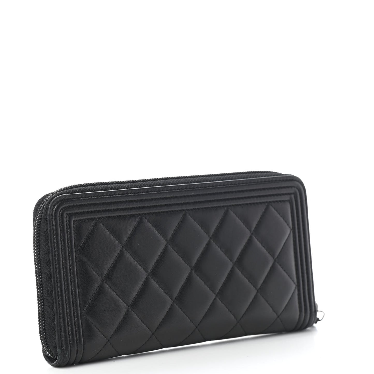 Lambskin Quilted Boy Zip Around Wallet Black