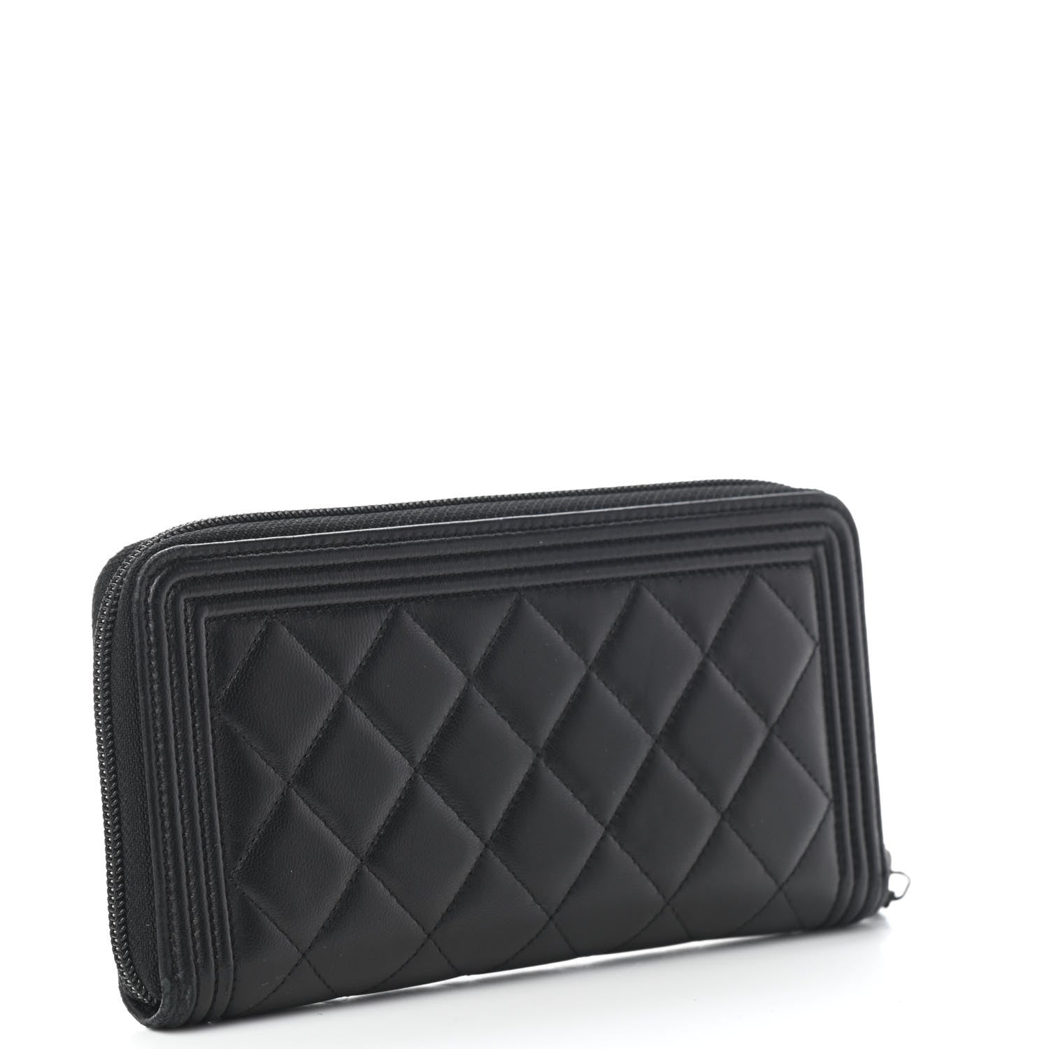 Chanel Lambskin Quilted Boy Zip Around Wallet Black 4 of 10