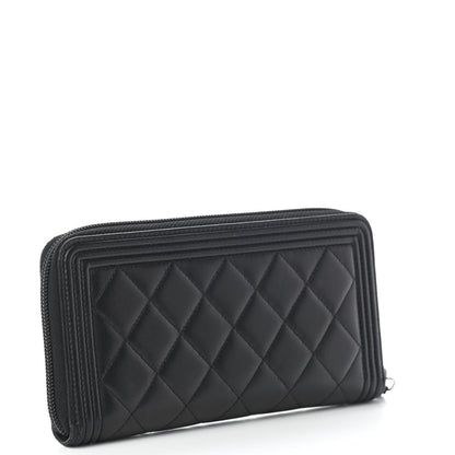 Chanel Lambskin Quilted Boy Zip Around Wallet Black 4 of 10