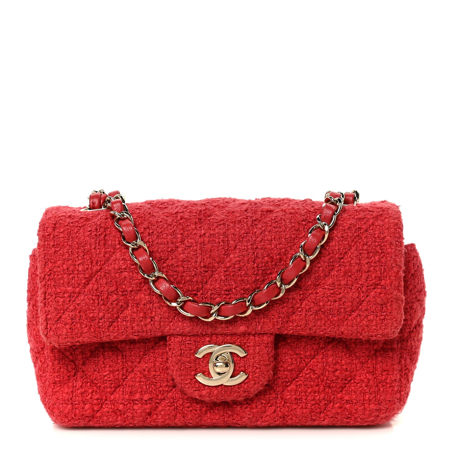 Tweed Quilted Mini Rectangular Flap Red